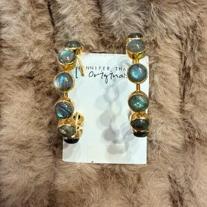 Jennifer Thames Exqusite Hoop Earings. Natural Blue/Green Laborite Stones